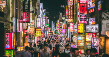 Busy shopping street in Japan