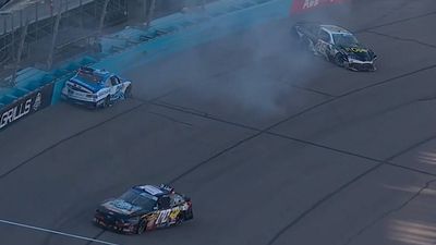 Austin Hill goes spinning after contact with inside wall on restart