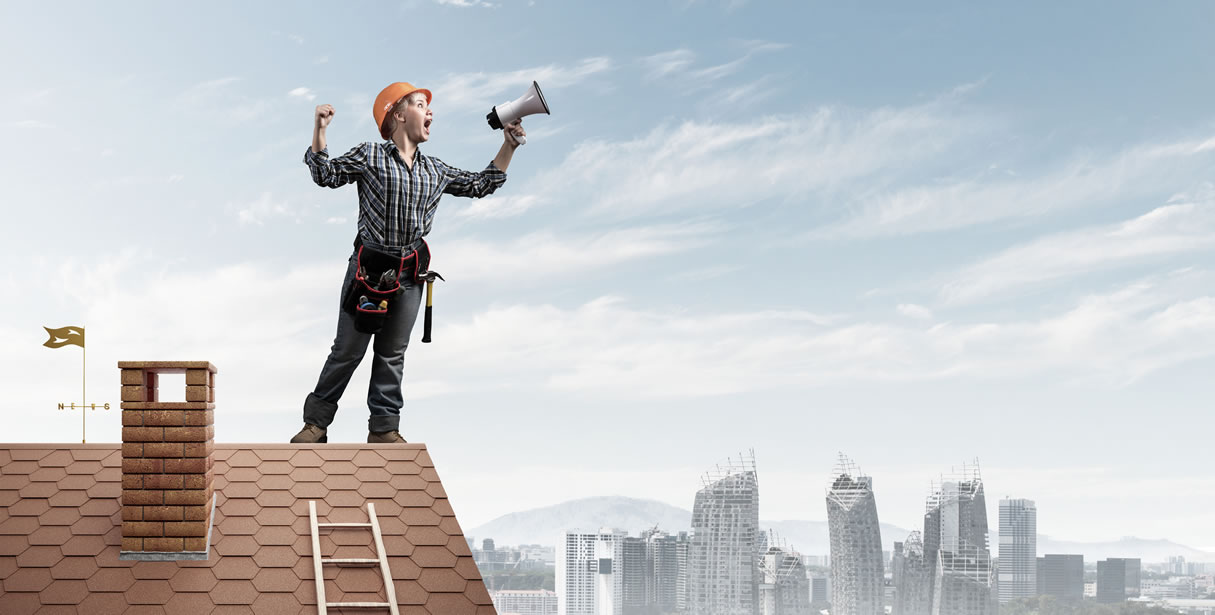 Woman shouting from rooftop